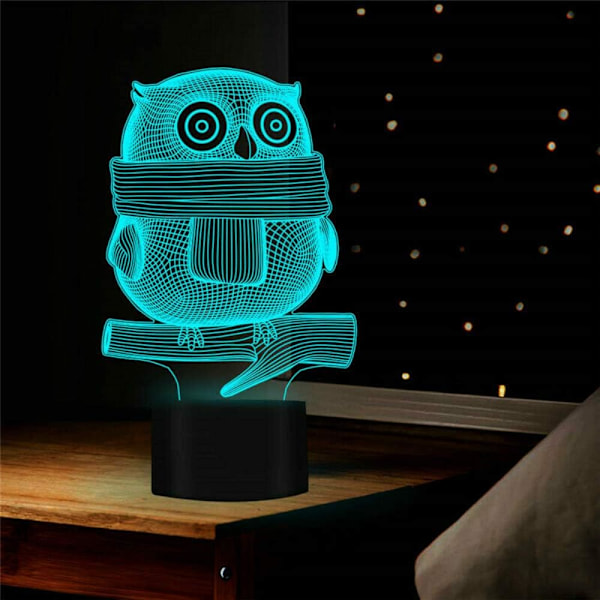 3D Uggla Örn Nattlampa Illusion 7 Färgväxlande Touch Switch Lampor Födelsedagspresent med Akrylplatt ABS-bas USB-kabel Leksak