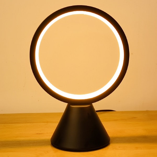 Moderne cirkel bordlampe LED varmt lys natbordlampe sort soveværelseslampe med dæmpbar berøringskontrol til læsning soveværelse
