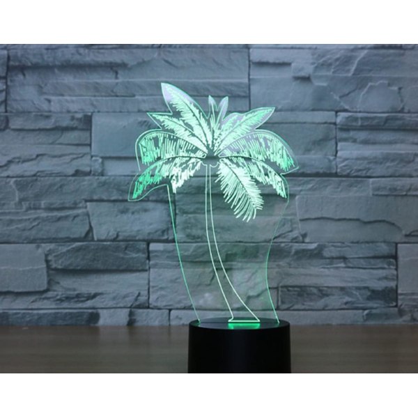 3D Kokosnødtræ Fjernbetjening 16 Farve Natlys Illusion Akryl LED Bordlampe Sengelampe Børneværelse Skrivebordsdekoration Fødselsdagsgaver