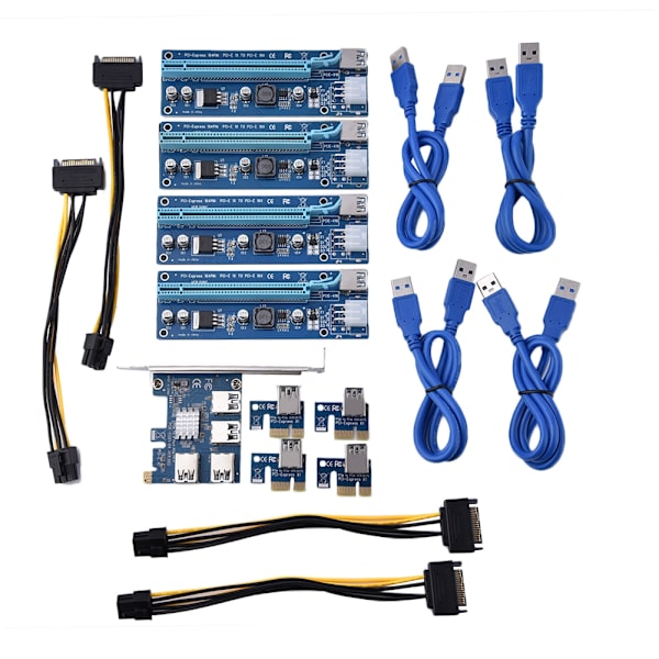 PCI-E til 4-port PCI-E udvidelseskort PCI Express Riser Adapter USB3.0 til Mining