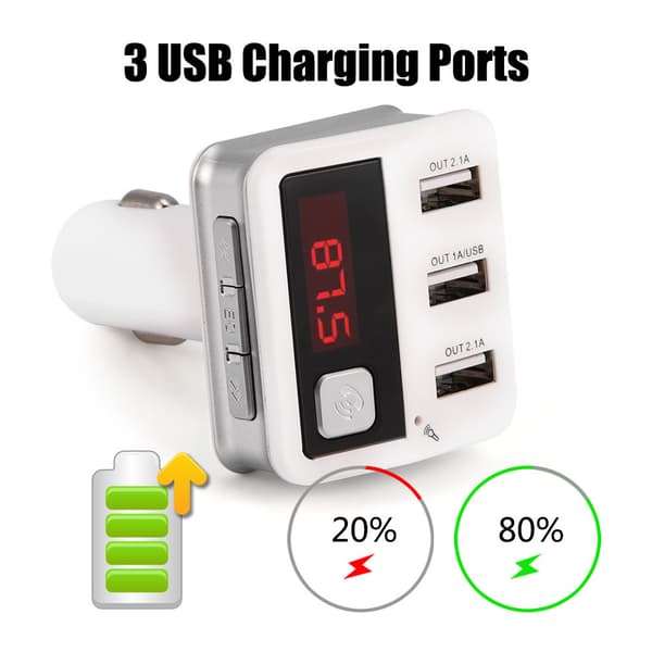 3 USB Mini Lader Bilsett Bluetooth Handsfree Dial FM Radiosender MP3-spiller