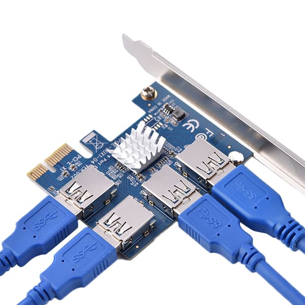 PCI-E til 4-porters PCI-E utvidelseskort PCI Express Riser Adapter USB3.0 for Mining