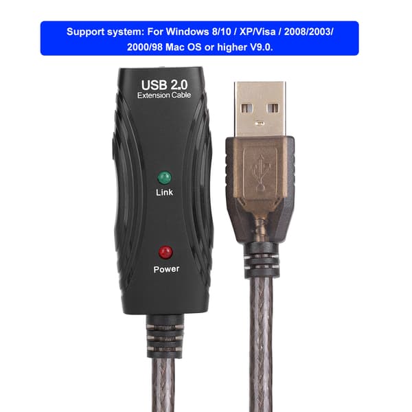 USB 2.0-förlängningskabel med inbyggda signalförstärkarchips, stöder upp till 480 Mbps (30 m)
