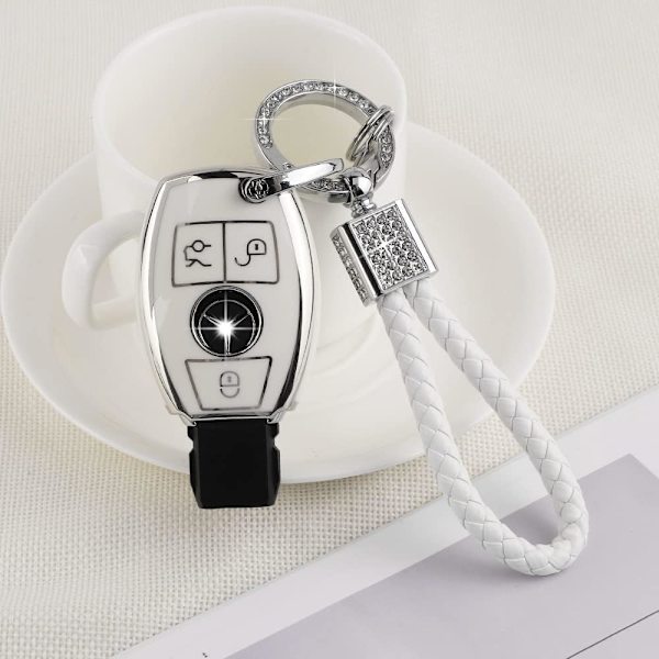 PIFOOG avaimenperän kotelo 3 painikkeelle Pehmeä TPU-näppäinsuojus Bling-avainrengas Benzin C E M S CLS CLA GLK GLA GLC GLE AMG -luokkaan Tyttömäinen Söpö