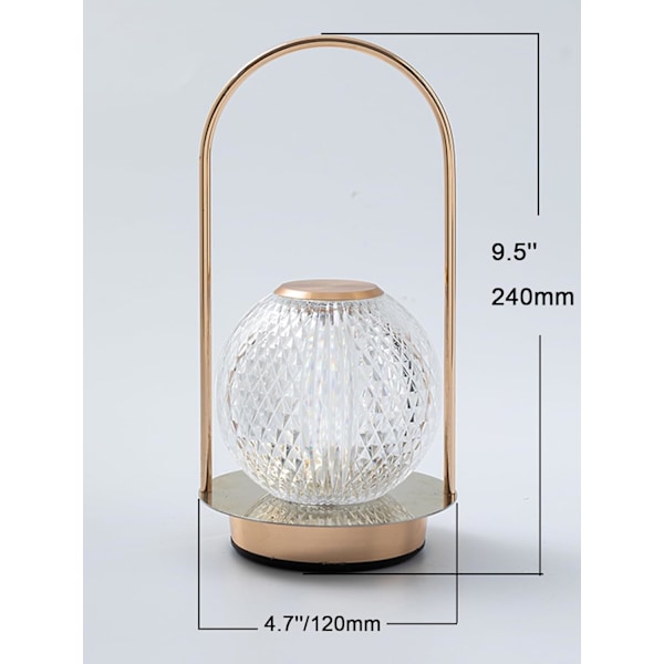 Ledningsfri Lampe Krystal Batteridrevet Lampe, Natlampe til Stue, Soveværelse, Børneværelse, Udendørs, Restaurant Trådløs Genopladelig Dæmpbar