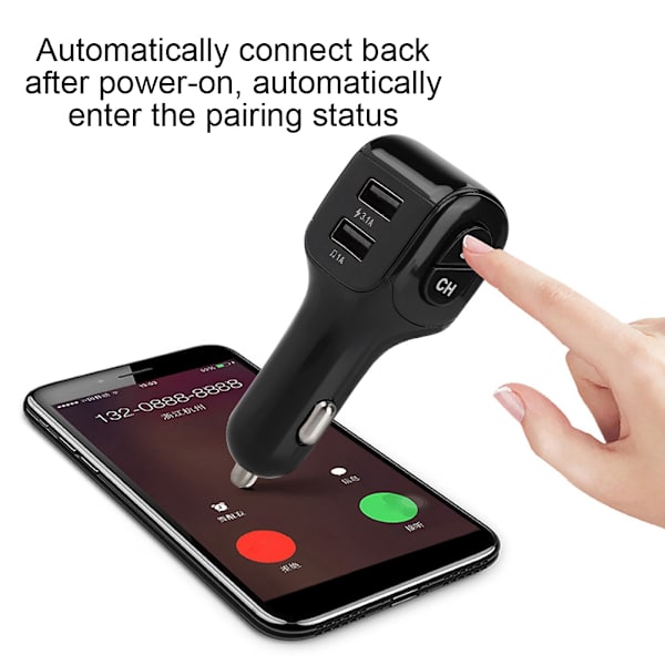 Dobbelt USB-port oplader bil FM trådløs Bluetooth MP3 HD-afspiller håndfri opkald