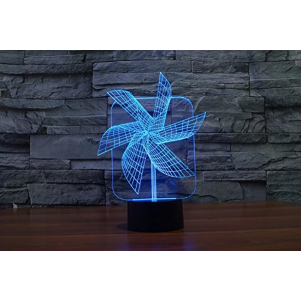 3D Vindmølle Fjernkontroll 16 Farger Nattelysbilder Illusions Akryl LED Bord Nattbord Lampe Skrivebord Dekor Bursdagsgaver