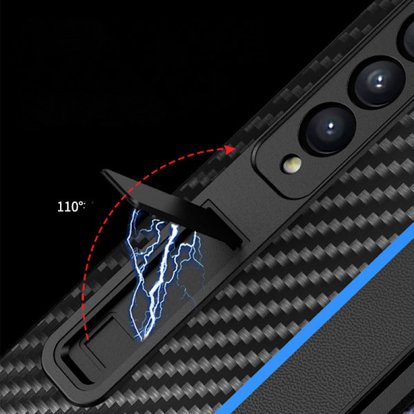 Kolfiber Slim Magnetiskt Skal för Samsung Galaxy Z Fold 3 Slim Skal med Kickstand Stöttåligt Tunnt Telefonskal