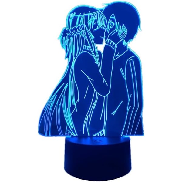 Anime Lampe Kirito og Asuna Figur 3D LED Natlampe USB/Batteridrevet 7 Farve Touch/Fjernbetjening 16 Farve Soveværelses Dekoration USB Skrivebordslampe