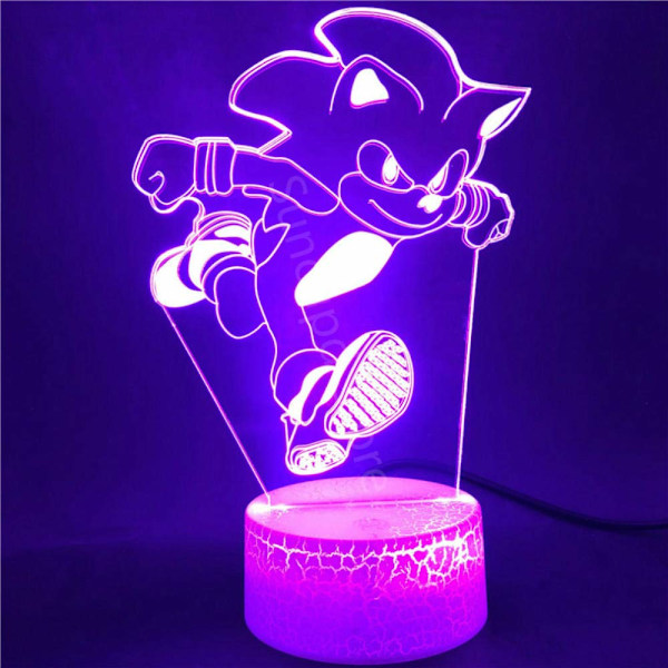3D Nattlampa LED Nattlampa 3D Sonic The Hedgehog Cartoon Spel Nattlampa Färgbyte Fjärrkontroll Skrivbordslampa för Barn Semesterpresent Het
