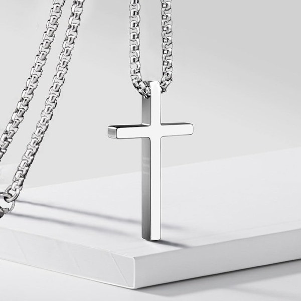 Ristiriipus kaulakoru miehille ja naisille kulta hopea musta ruostumaton teräs hopea Ristiriipus Kaulakoru Yksinkertainen Söpö Kaulakorut miehille ja naisille Kulta Korut 3Pcs Silver:Cross Pendant2.1X1.2in