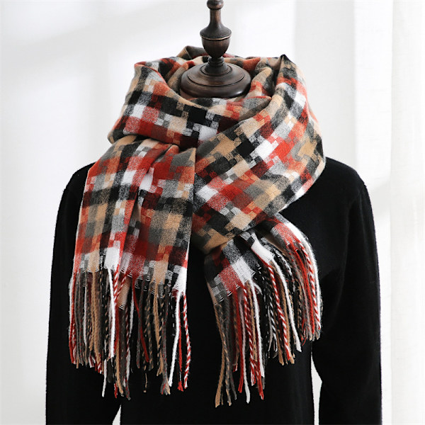 Wekity Dame Plaid Tassel Cashmere Tørklæde Mode Varm Sjal Tørklæde, 70*180CM