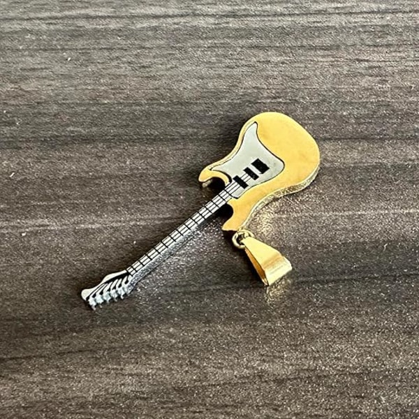 Musikkhalskjede for menn og kvinner i rustfritt stål, gitaranheng, punkrock-halskjede Gold