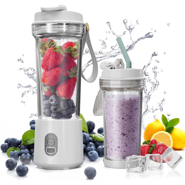 Bärbar Blender för Shakes och Smoothies 17Oz, Personlig Blender 4000mAh USB Laddningsbar, 500ml Bärbar Juicer för Kök/Resa/Gym White