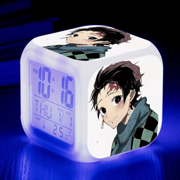 Wekity Anime Ghost Slayer Färgglad Väckarklocka LED Kvadratklocka Digital Växklcka med Tid, Temperatur, Alarm, Datum