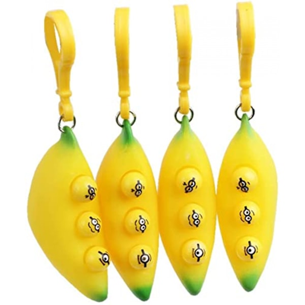 Klemme-en-banan squishy banan vedhæng legetøj med reduceret angst og stress, Fidget legetøj Klemme-en-bønne nøglering vedhæng mobilkæde ærter