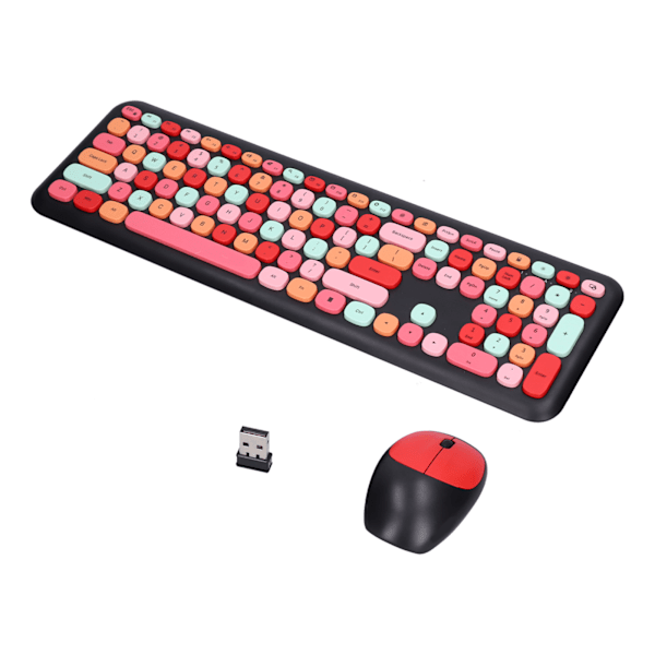 Tastatur Mus Combo 2.4G Retro Multi Farve Mute Cover Trådløs Tastatur og Mus SætSort