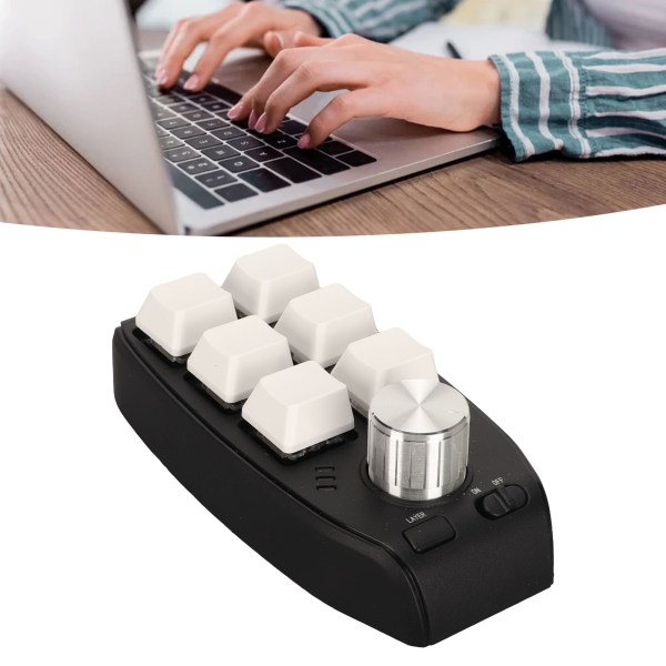 6-tasters mini tastatur med knap, programmerbar dobbelt tilstand forbindelse generel enhånds mekanisk tastatur til spil White