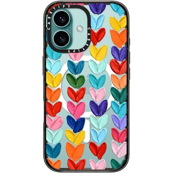 Impact Cover til iPhone 16 [Slank / 2,5 m. 4X Militær Standard Drop Beskyttelse/Kompatibel med Magsafe] - Klare Polka Pletter Hjerter - Klar