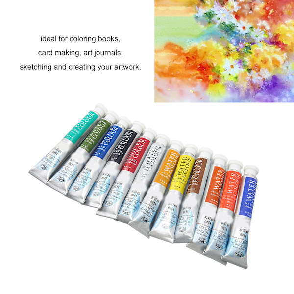 Vattenfärg 12 färger 9 ml tub ljusa levande fin transparens akvarellfärg set för konstnärsmålning