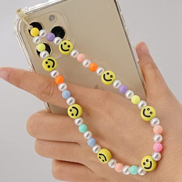 Perle Mobiltelefon Lanyard Armbånd, Farve Mobiltelefon Ornament Mobiltelefon Anti-tabt Kæde Mobiltelefon Rem Lanyard Damer Sommer Trend Smil