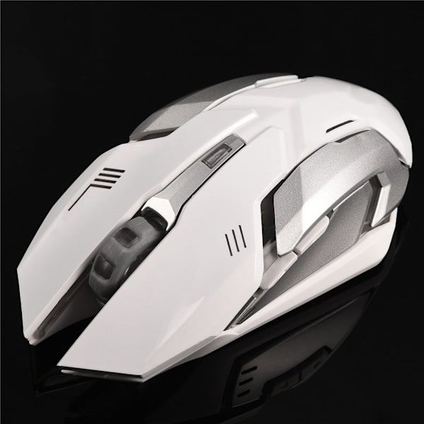 2.4G Optisk Trådløs Gaming Mus Genopladelig Lydløs Mus Justerbar DPI LED Lys Hvid