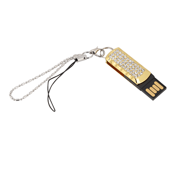 16G Mini bærbar Rhinestone USB-disk med kæde til Windows Vista/7/10/Mac Guld