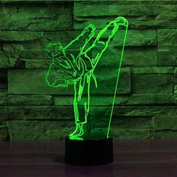 3D Taekwondo Nattlys Lampe Illusionslys 7 Farge Skiftende Berøringssensor Skrivebordsdekorasjon Lamper Gave med Akryl Flat ABS Base USB Kabel Leke