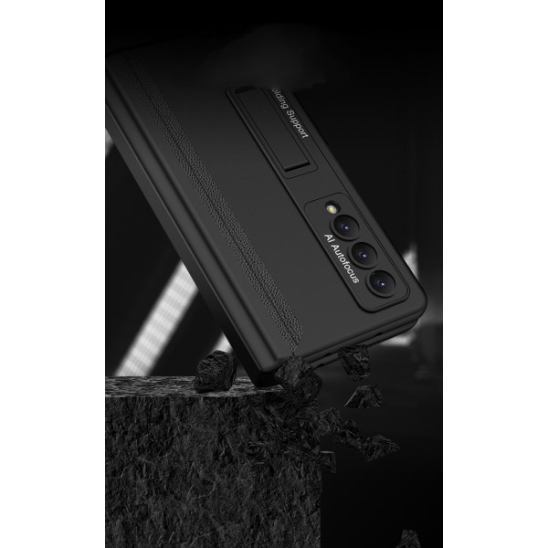 Til Samsung Galaxy Z Fold 4 Etui med indbygget skjult S Pen holder for at undgå tabt pen skærmbeskytter hængselbeskyttelse justerbart stativ