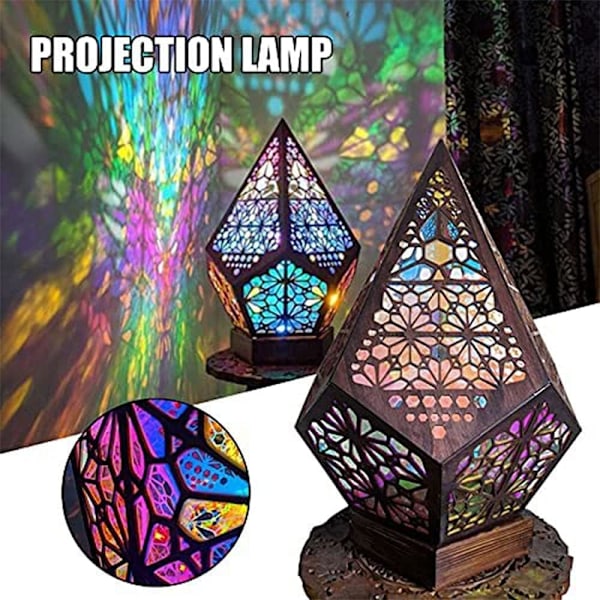 Boheme Polar Star Gulvlampe med USB Opladning, LED Farverige Diamantlys, 3D Prisma Projektionsnatlys, Boheme Stil Dekorationer til H