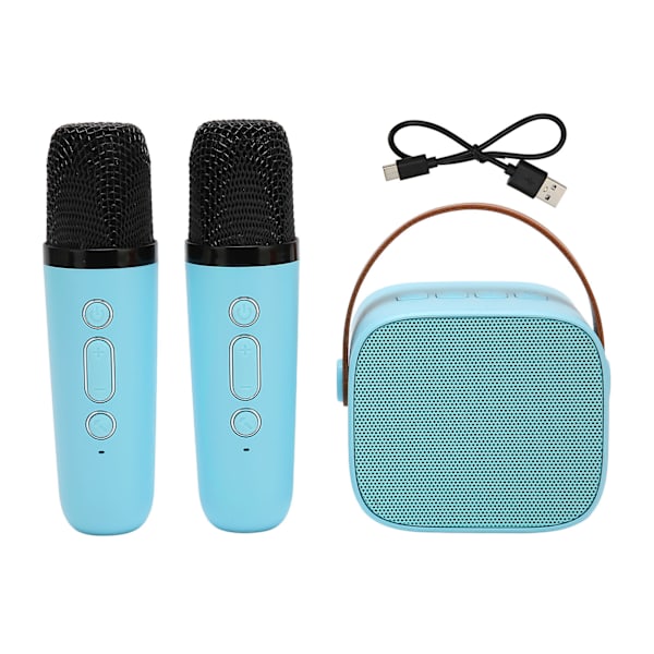 Karaoke-maskin Multifunktion Stereo Sound Bärbar Bluetooth-högtalare med 2 trådlösa mikrofoner för hemfest KTV Blå