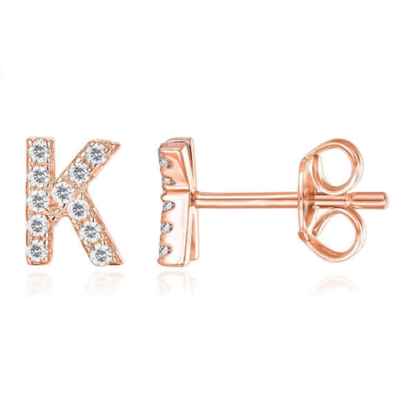 S925 Sterling Sølv Zirkon Stud Øredobber 26 Engelsk Bokstav Zirkonium Full Diamond Øredobber --- Rose Gold  K