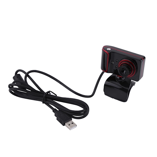 16M Pixel HD Webcam Clip-on  3 LED Rotatable Web Camera til PC Computer Sort + Rød