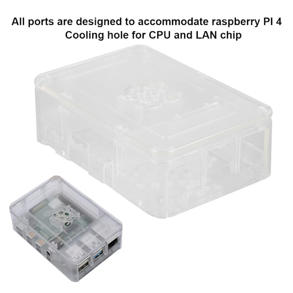 ABS-kapsling V4-boks strømforsyningsadapter 3 stk kjøleribbesett for Raspberry Pi 4 (gjennomsiktig)