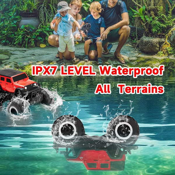 Fjernstyrt amfibiebil leker for gutter 360° Spin Off-Road RC Truck for All Terrain-1:16 IPX7 Vanntett RC Monster Truck Basseng Leker Bursdagsgaver