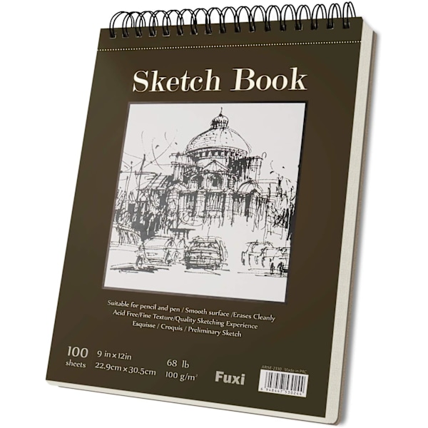 9 x 12 inches Sketch Book, Top Spiral Bound Sketch Pad, 1 Pack 100-Sheets (68lb/100gsm), Acid Free Art Sketchbook Artistic Drawing Painting