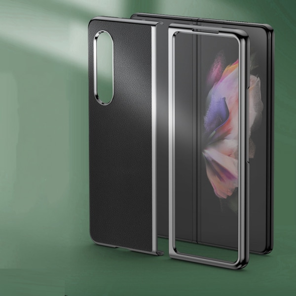 Kompatibel med Galaxy Z Fold 4 Etui, PC+PU Læder Luksus Platering Ultra-Tynd Stødsikker Beskyttende Cover Etui