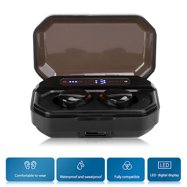 Langattomat urheilukuulokkeet Bluetooth 5.0 Touch TWS -nappikuulokkeet Mini In‑Ear -kuulokkeet F8Musta