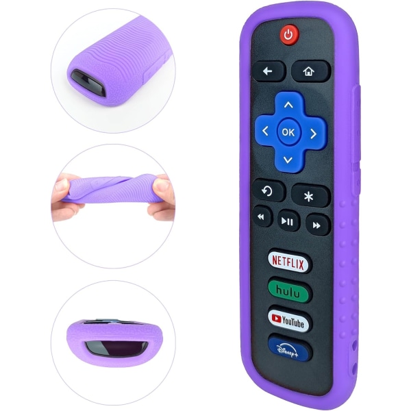Beskyttende deksel for Roku-fjernkontroll - Miljøvennlig silikonmateriale, fallsikkert, støvtett, vaskbart, kompatibelt med de fleste Roku-modeller purple