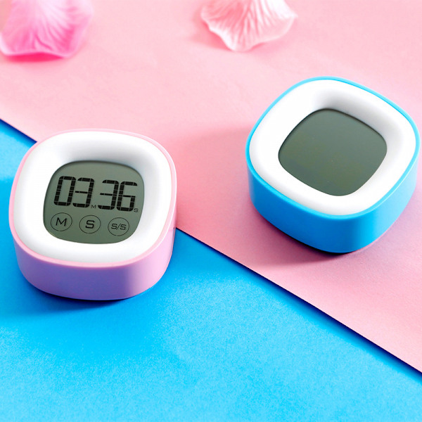 Mini kökstecknad touch-känslig nedräkningstimer, sängklocka i studentsovrum (rosa)