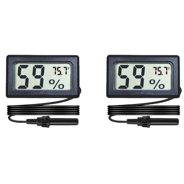 2-pakke Mini Digital Hygrometer Termometer Måler med Probe LCD Display Temperatur Fahrenheit Fuktighetsmåler for Inkubator, Reptil Plante Terrarium,