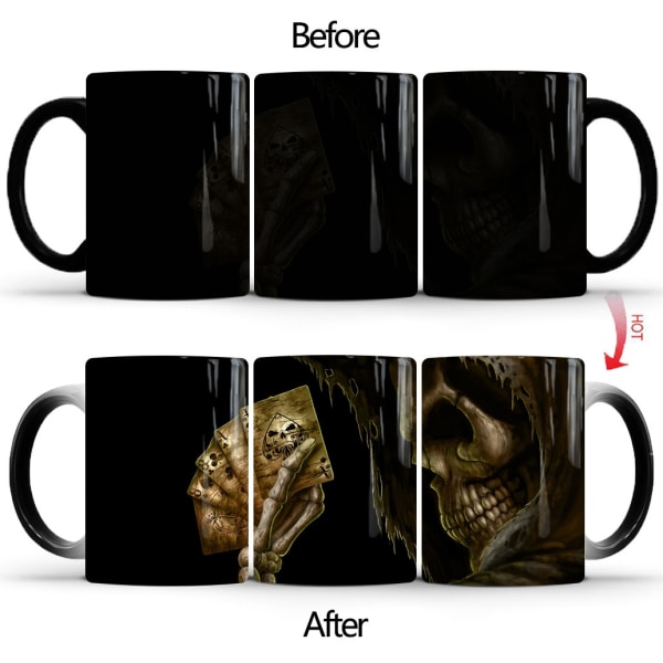 Poker Skull Mugg, Gotisk Köksdekoration, Gotisk Inflyttningspresent, Satanisk Lucifer Present, Skull Dödsgåva, Skull Lover 2022 (Mugg 11 oz Svart)