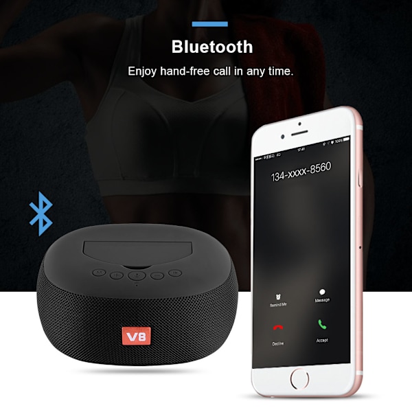 Uusi langaton kannettava Bluetooth-stereobassokaiutin puhelimen pidikkeellä, kaiutin, TF, USB (musta)