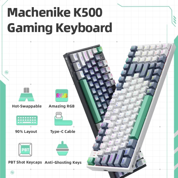 Machenike K500 Mekanisk tangentbord Spel tangentbord Trådbundet tangentbord Hot Swappable 94 Tangenter RGB Ljus Mac Windows