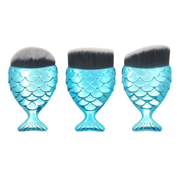3 st himmelsblå sjöjungfru foundation borste, Gradient handtag makeup borste rouge borste skönhetssmink verktyg (rundt huvud, platt huvud, snett huvud)