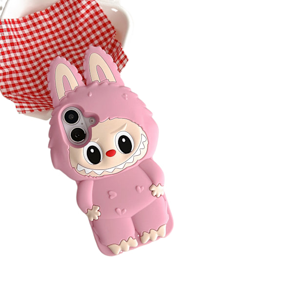 Labubu 3D Sött Kanin-Öra Telefonskal: Silikon, Lekfull dockdesign (rosa) pink iPhone15pro