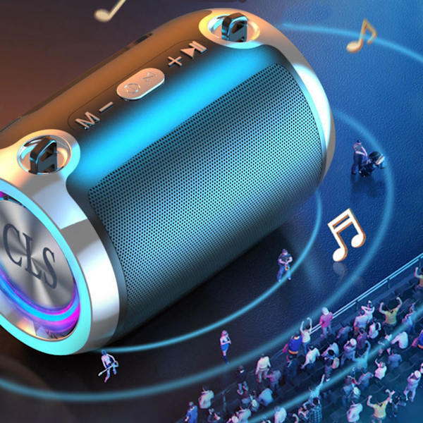 Smart Bluetooth-højttaler med dobbelt membran, stereo surround-subwoofer, trådløs højttaler med høj lydstyrke til udendørs og hjemmet, sort Plus-udgave