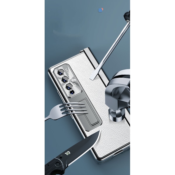 För Samsung Galaxy Z Fold 4 2022 Magnetiskt Fodral 4-i-1 Hinge S Pen Hållare Lyx Läderfodral med Penna, Fullt Skydd