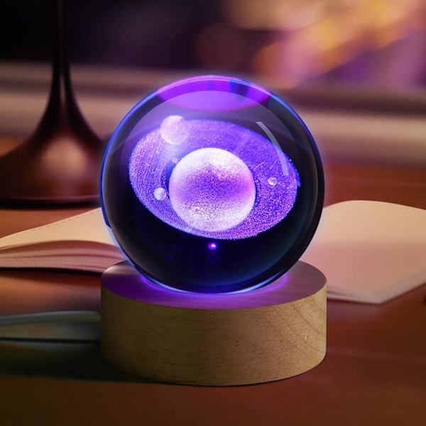 3D Galaxy Krystallkule Nattlys for Barn med Fargerik LED Lys Base, Fargeskiftende Lys med Fjernkontroll som Bursdagsgave