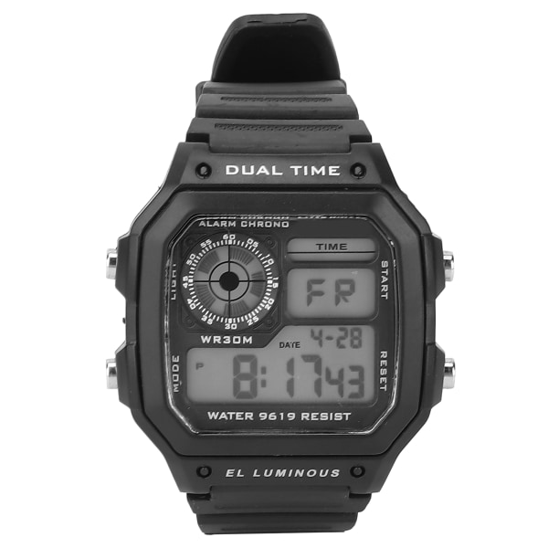 Digital watch Vattentät stoppur Noctilucence Alarm Dual Time Elektronisk watch Svart
